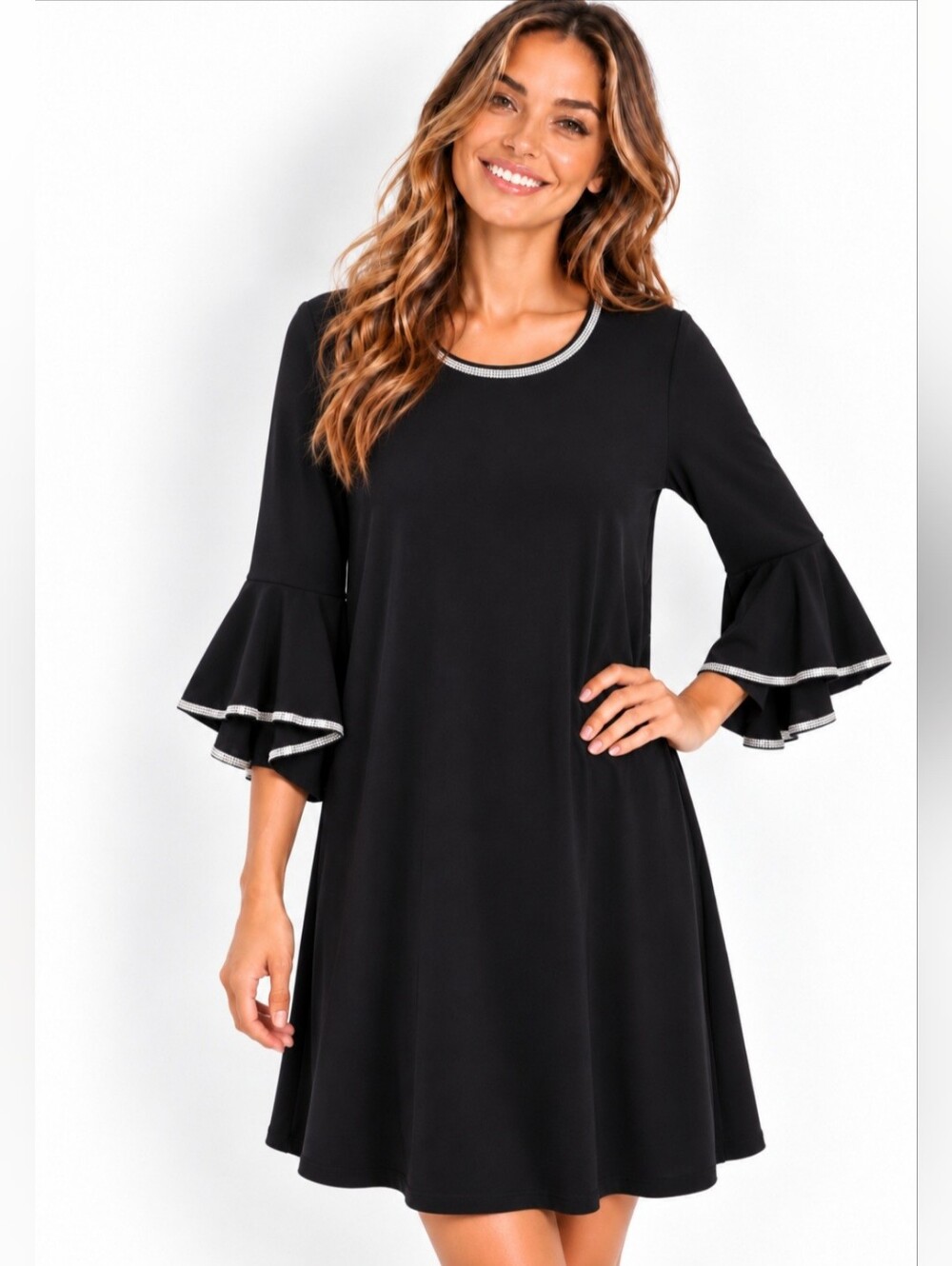 MSK Black A-Line Dress with Silver Trim